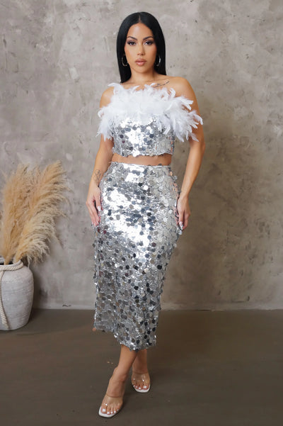Crazy About You Skirt Set - Silver