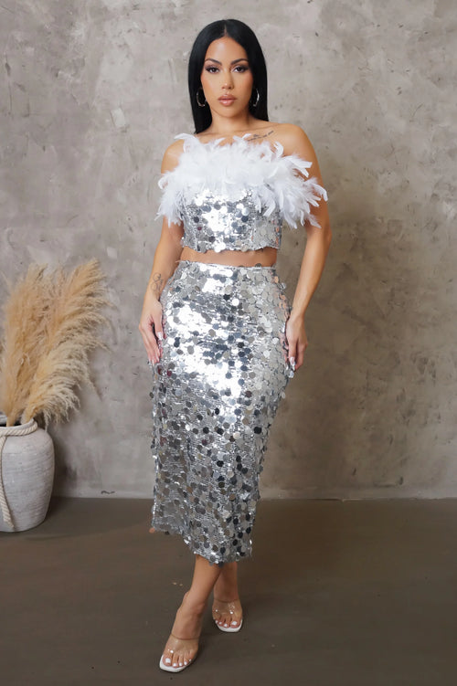 Crazy About You Skirt Set - Silver