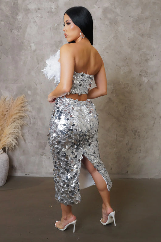 Crazy About You Skirt Set - Silver