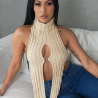 Crystal Ring Crop Top - Cream
