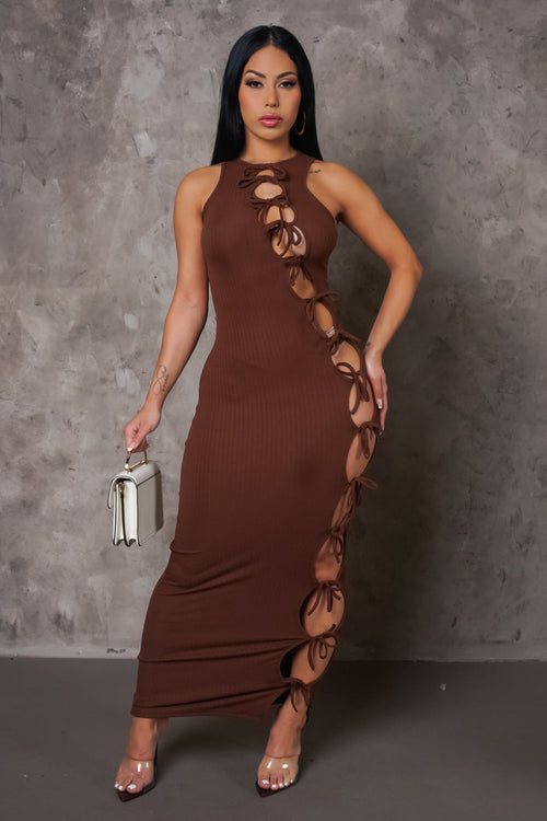 Caught In A Knot Maxi Dress - Brown