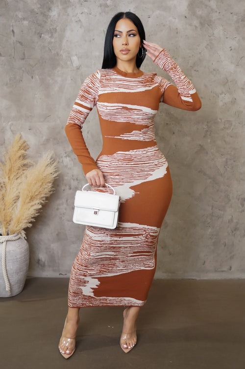 Can't Take Her Midi Dress - Brown
