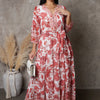 Leaf Print Maxi Dress - Red